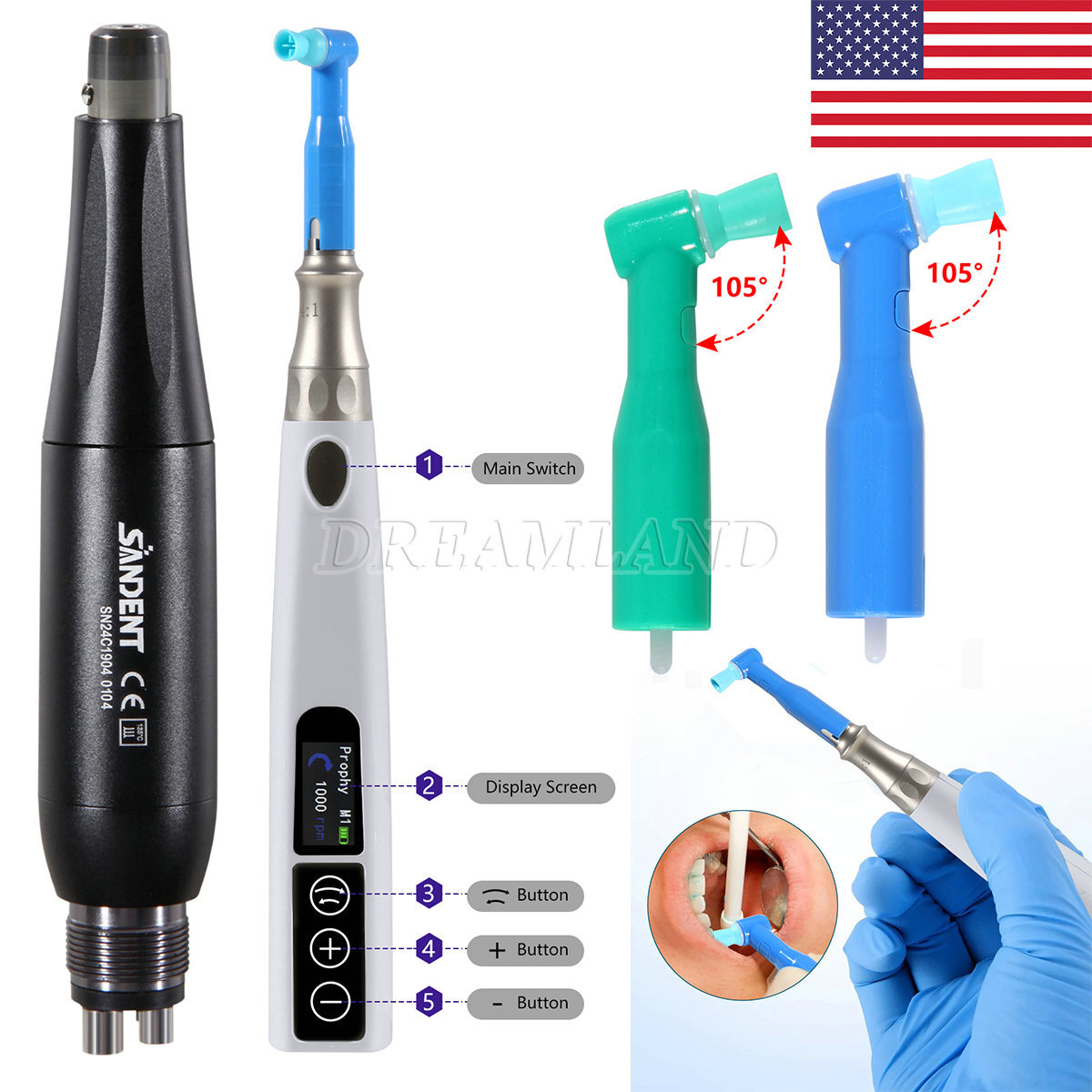 Dental Hygiene Prophy Handpiece 4Hole Wireless/ 105° disposable prophy angles