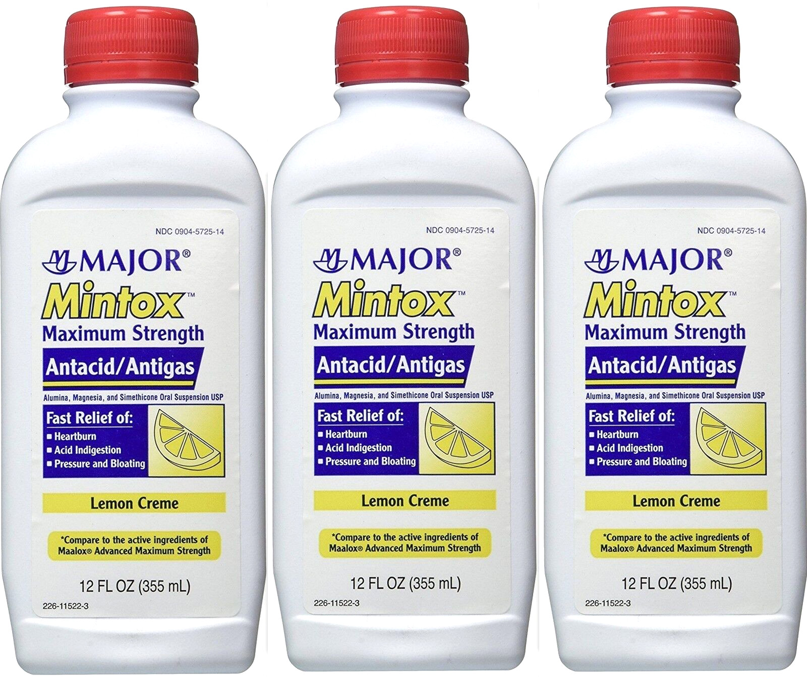 Mintox LIQUID Antacid / Anti-Gas MAX LEMON 12oz ( 3 bottles )  GERIMED --