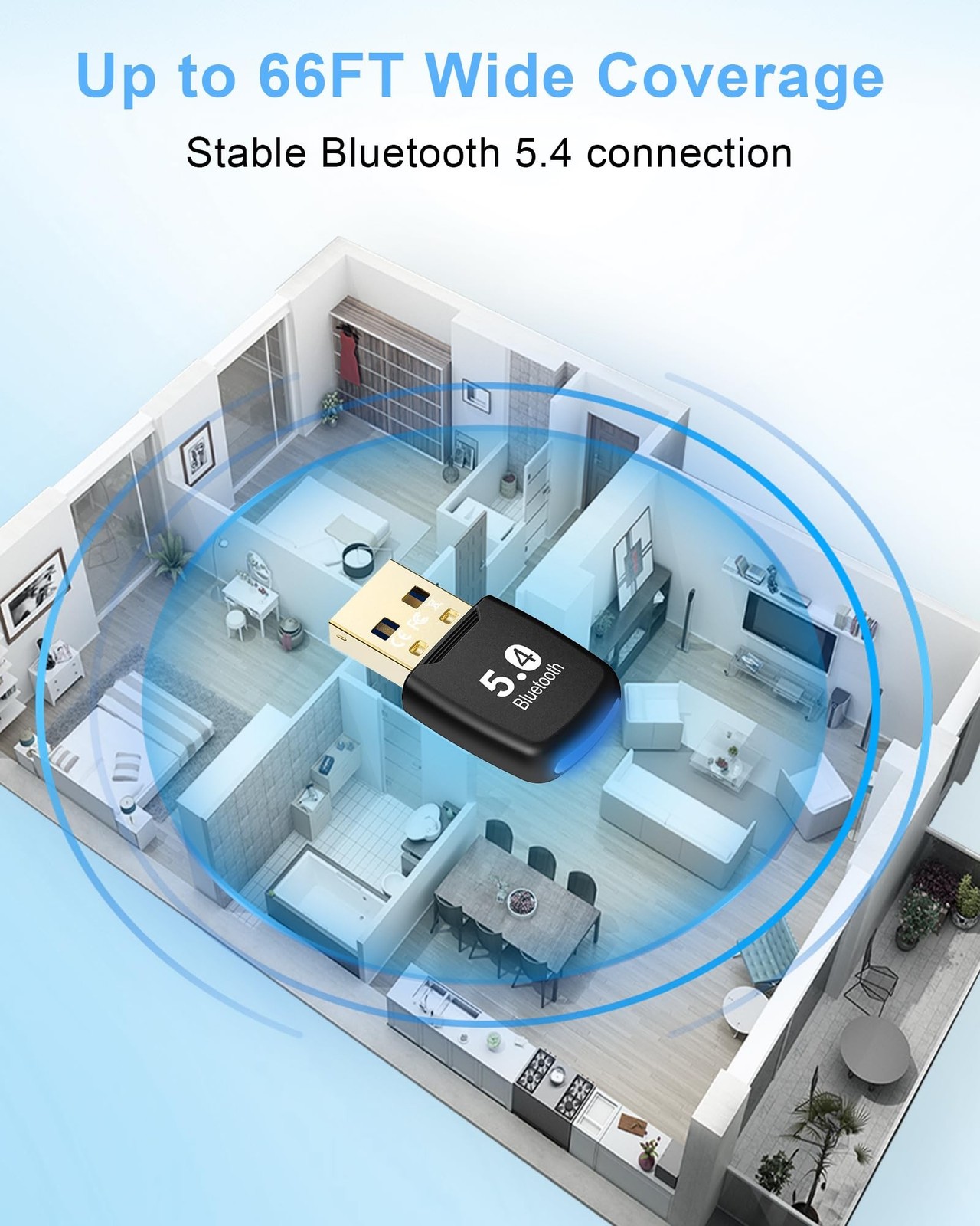 5.4 Bluetooth Dongle - 20M Range USB Adapter for PC, Plug and Play, Supports ...