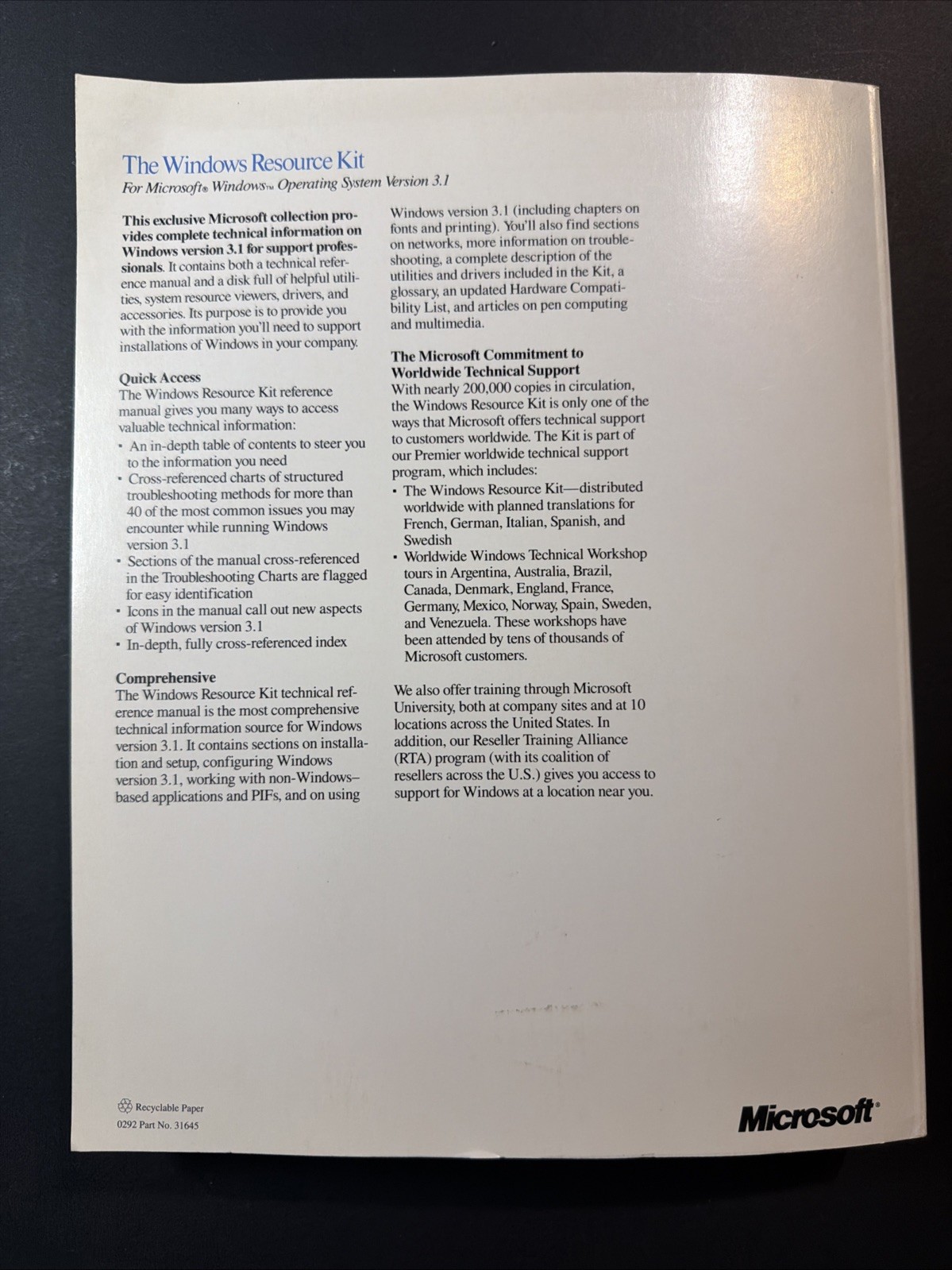 Microsoft Windows Resource Kit Ver 3.1 Book And Software New 1992