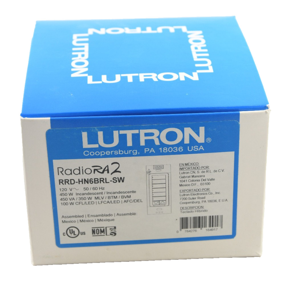 Lutron RadioRA 2 RRD-HN6BRL-SW 6-Button Hybrid Keypad Dimmer White New Open Box