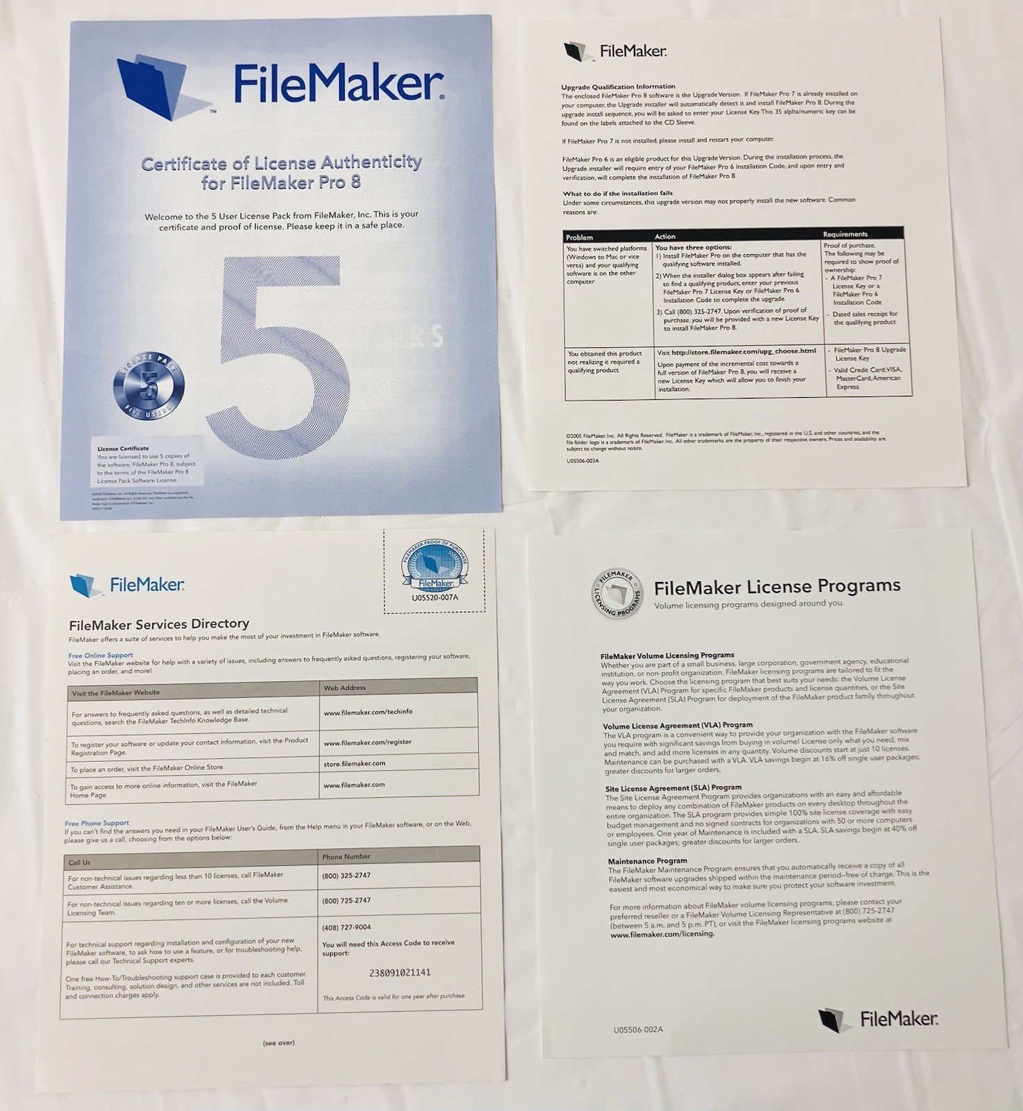 FileMaker Pro 8 Upgrade 5-License Pack Mac Windows XP Box Manuals CD Database