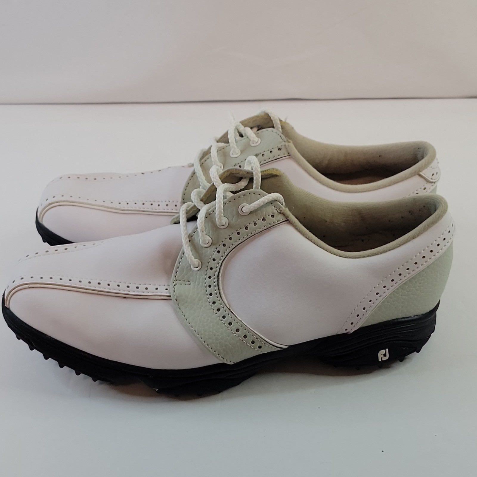 FootJoy GreenJoys Women's Golf Shoes White Light Green 9M Leather Upper Spikes