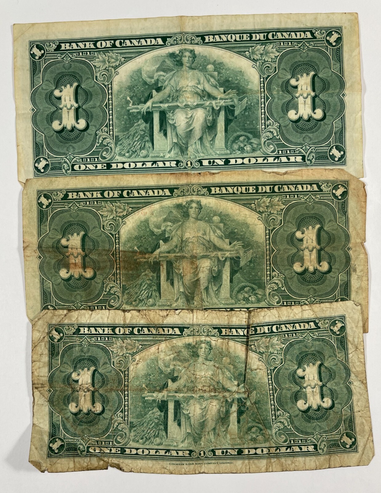 Canada 1937 $1 3 pcs. Mixed grades (#321)