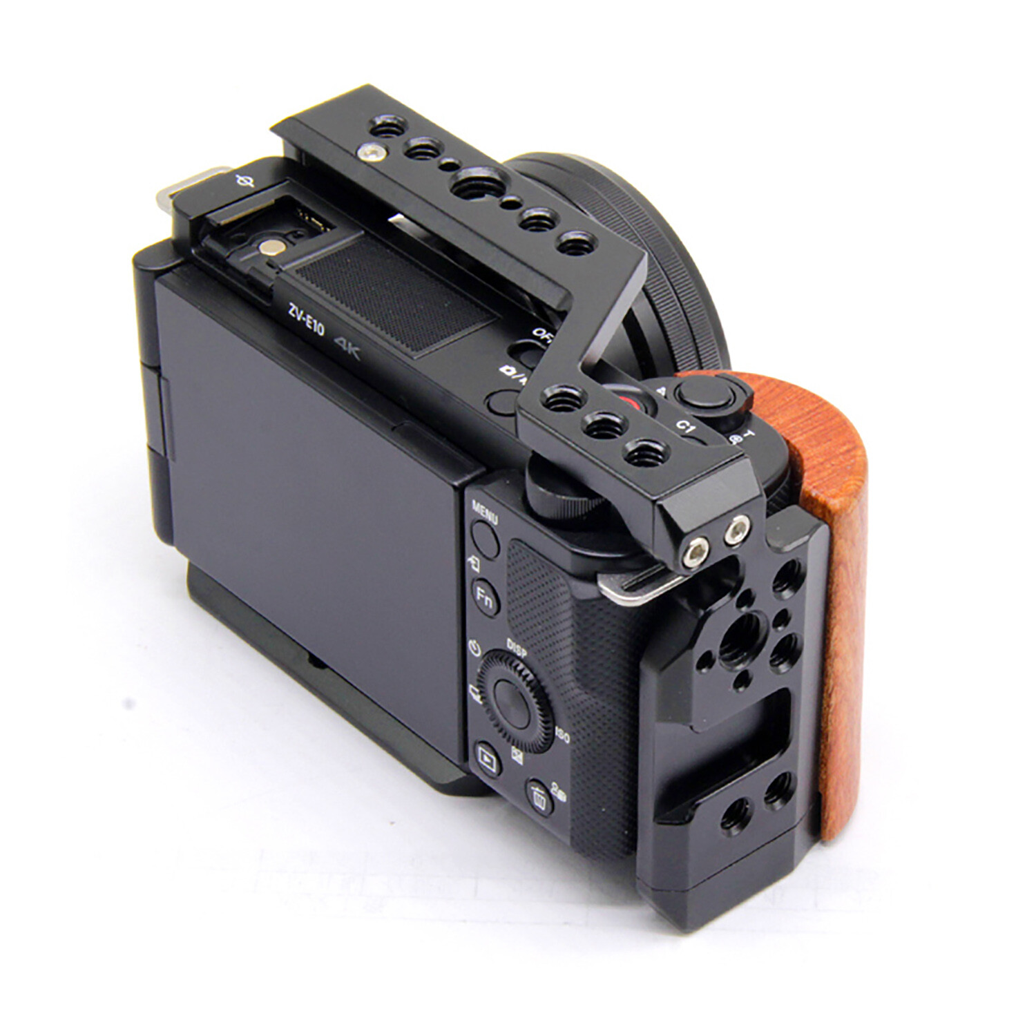 Camera Cage Video Wood Handle Grip Quick Release Stabilizer for Sony ZV-E10 Trip