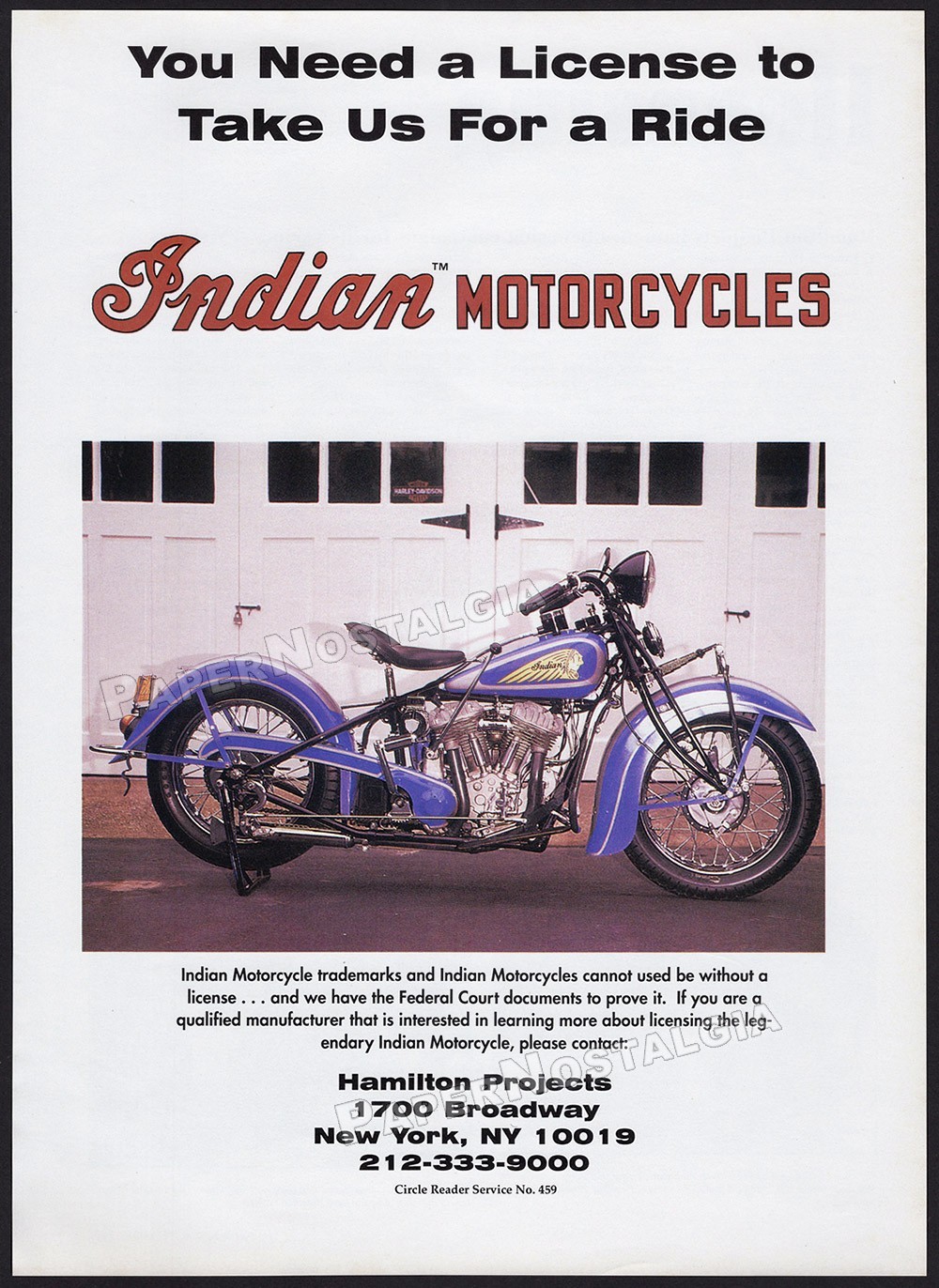INDIAN MOTORCYCLES - Original 1997 Trade AD / Poster_ Motorcycle Licensing Promo