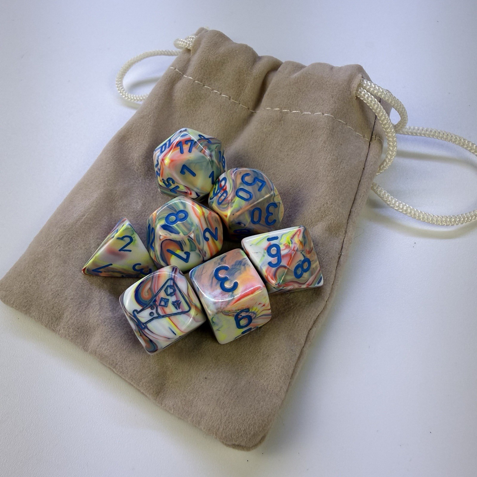 Chessex 7 Die 16mm Polyhedral Dice Set - Lab Festive Kaleidoscope