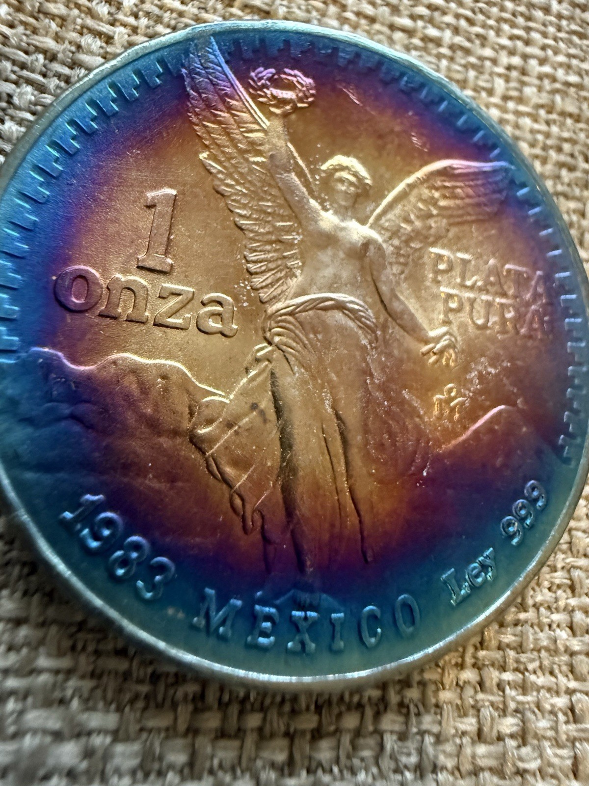 1983 Mo Mexico Libertad Onza Plata Pura 1 Troy oz .999 Toned