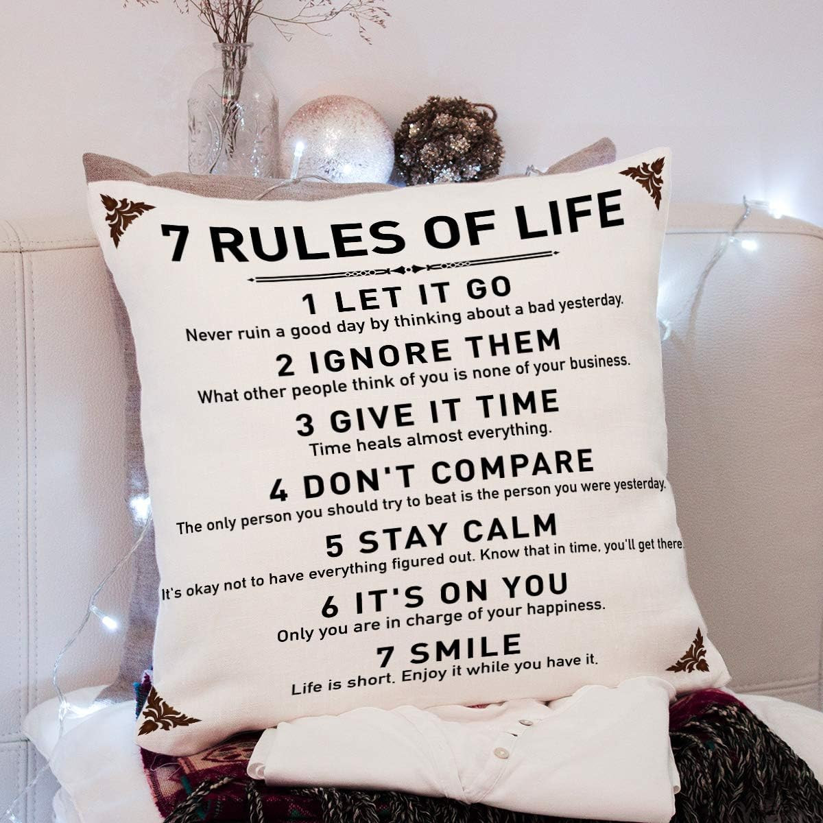Inspirational Quotes 7 Rules of Life Pillow Cover Case Cushion Sofa Couch 18X18"