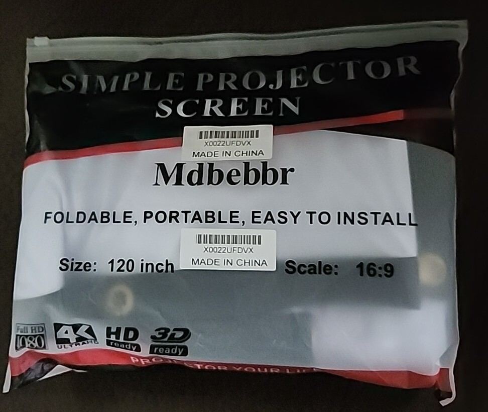 Mdbebbron 120" Simple Projector Screen 16:9 4k HD 3D 1080 White Foldable *READ*