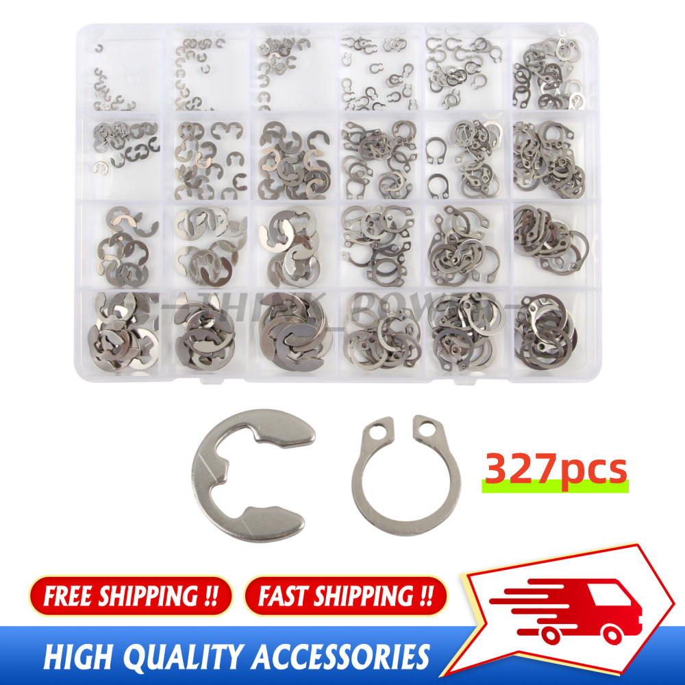 327Pcs Stainless Steel E-Clip C-Clips Circlip Kits Retaining Ring Assortment Set