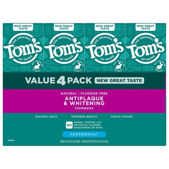 Tom's of Maine Fluoride-Free Antiplaque & Whitening Toothpaste, 4.5 oz., 4 pk.