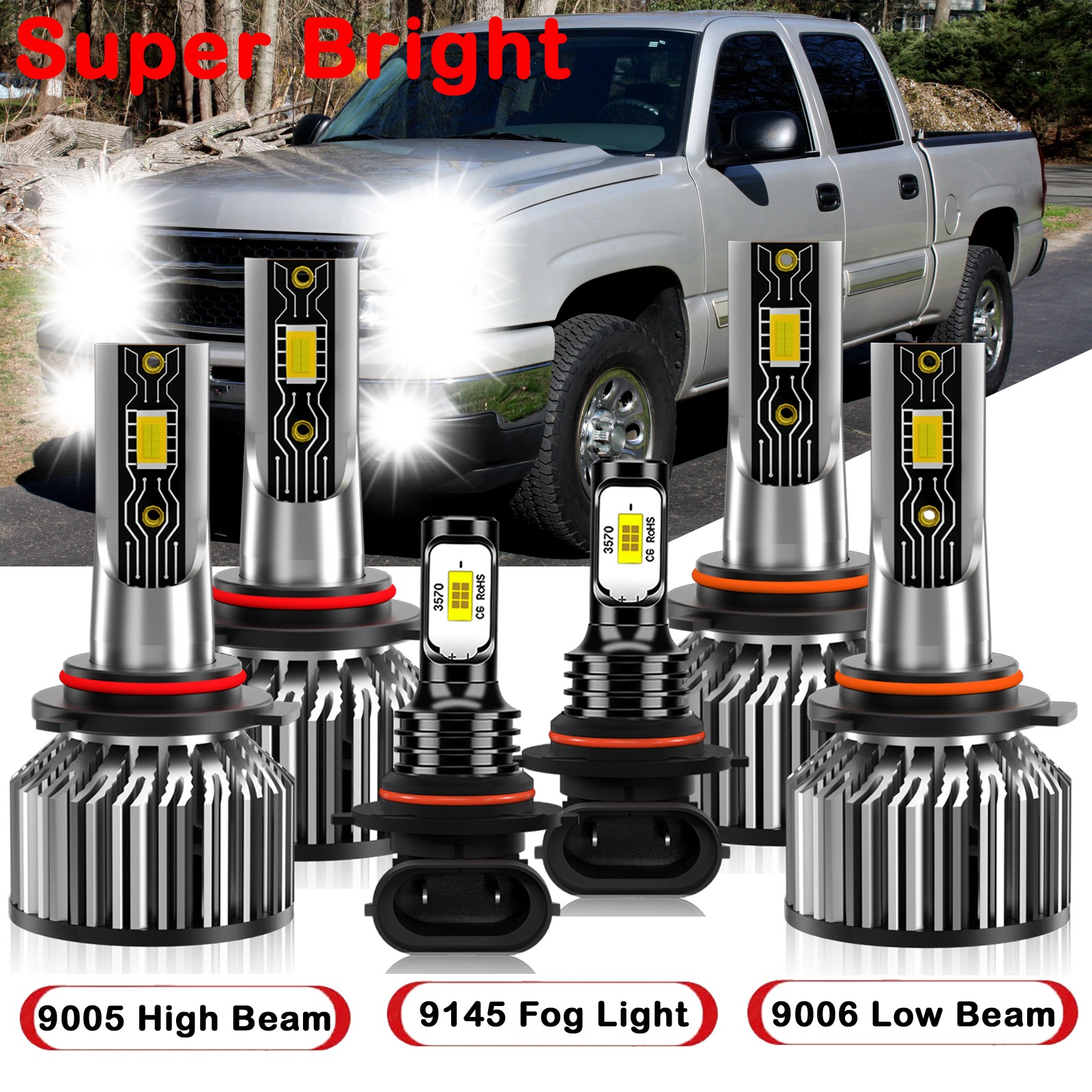 For Chevy Silverado 1500 2500 HD 2003-2006 Combo LED Headlight+ Fog Light Bulbs
