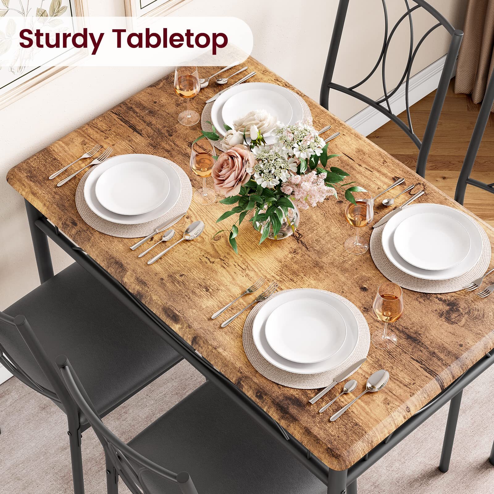 🍎Dining Table Set for 4 Kitchen Table and Chairs Upholstered Chairs Apartment