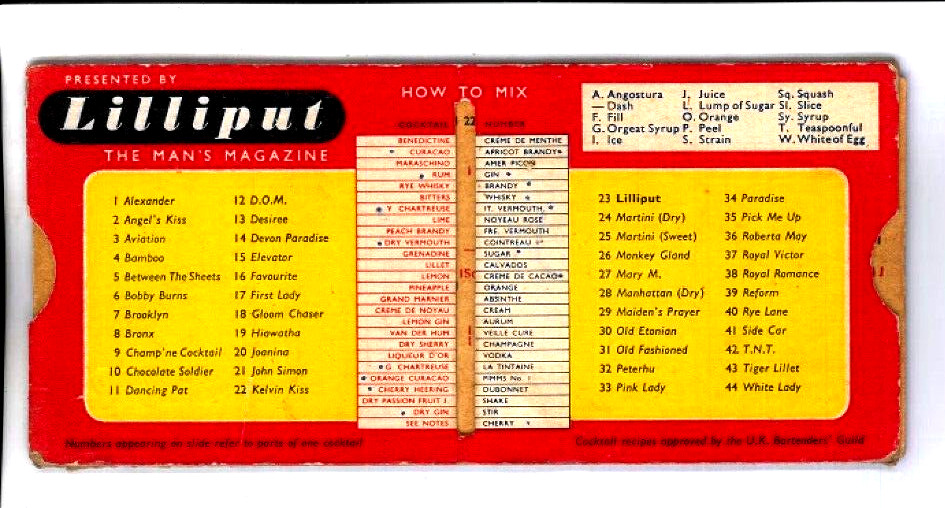 VINTAGE 1960s GORDONS GIN COCKTAIL DRINKS CALCULATOR Slide Rule  6.5 X 3 INCHES