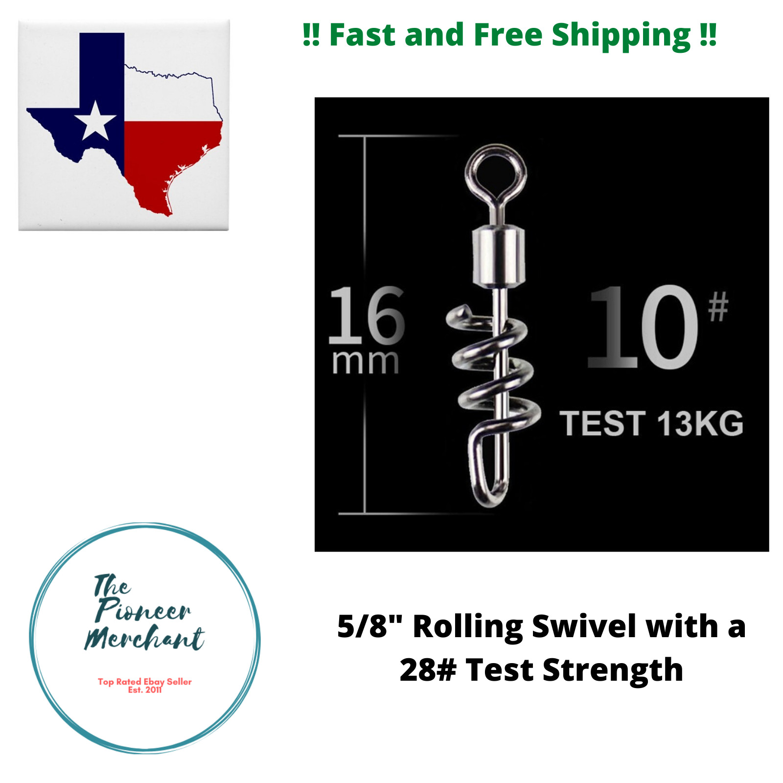 Backwater Pigtail Rolling Swivel #10  5/8" Bolstering a 28lb Test Strength 10pcs