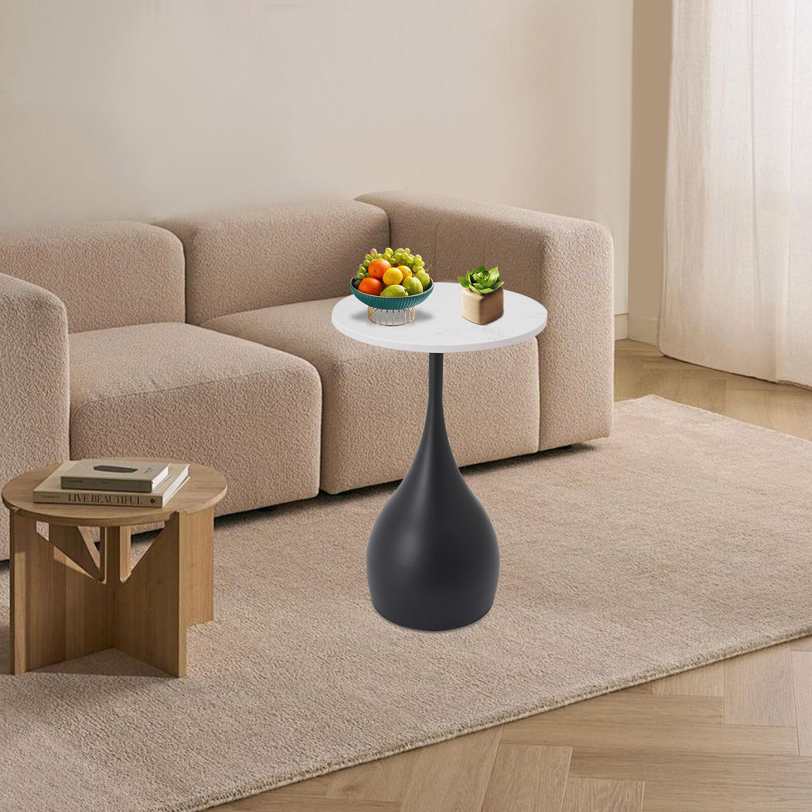 1378 Inch Marble Sofa Side Table Modern Round Accent Table For Small Spaces