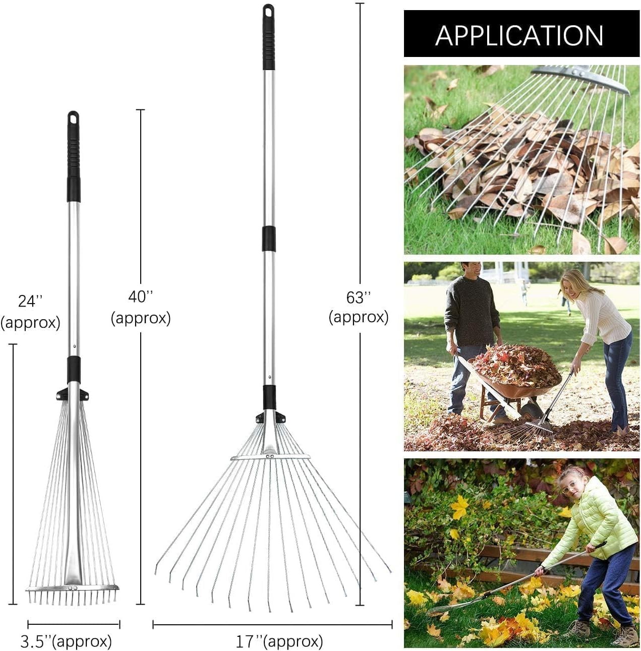Rust-Resistant Telescopic Metal Garden Rake