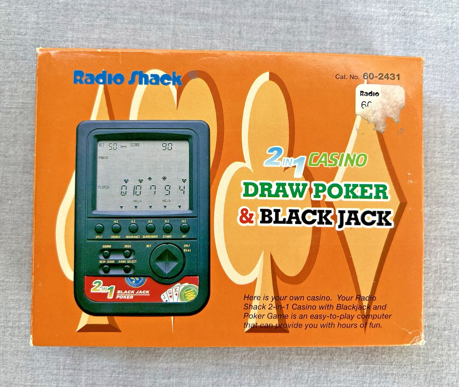 Vintage Radio Shack 2 in 1 Casino Pro Poker Game in Box Handheld 60-2431