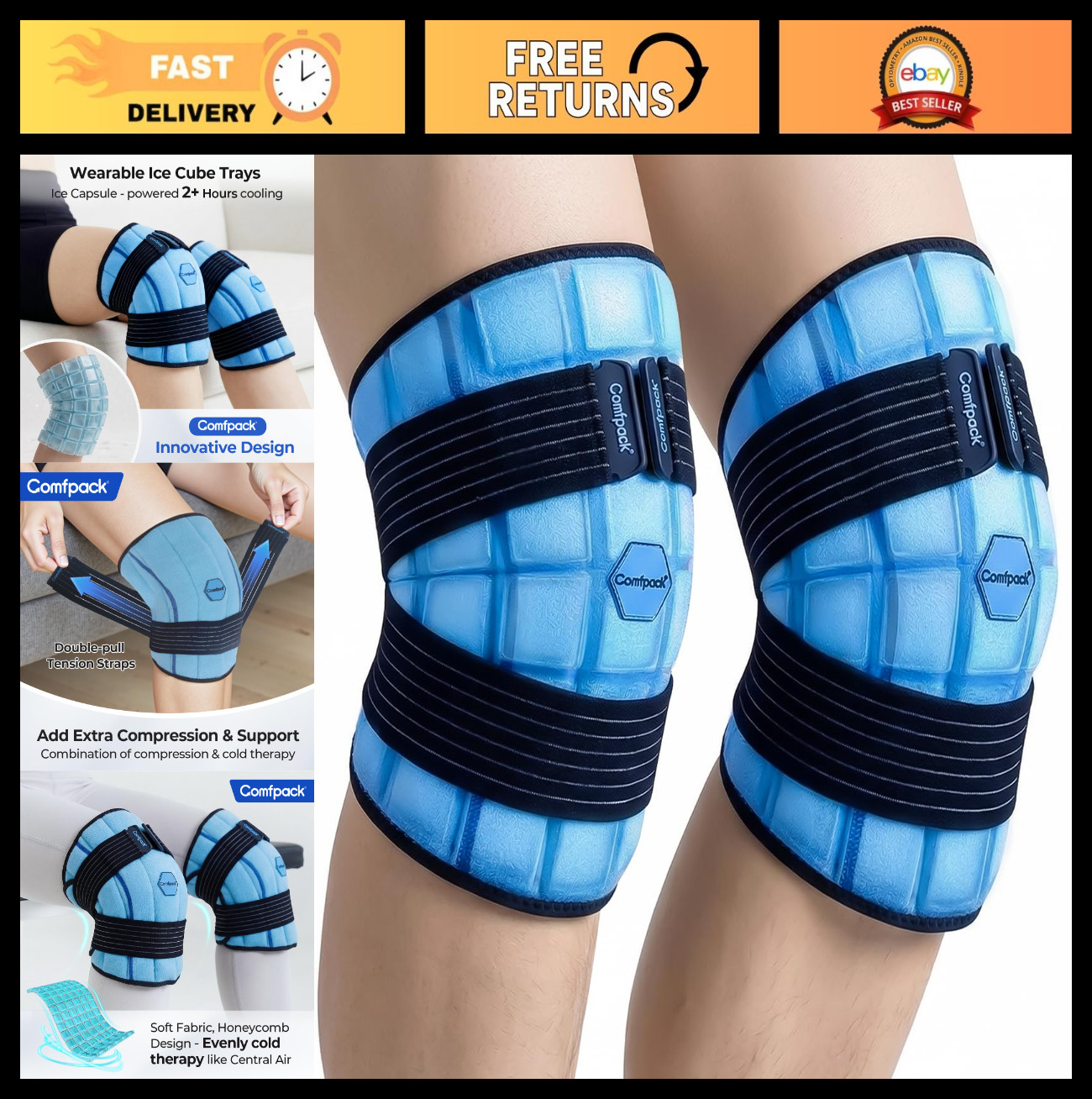 2 Pack Knee Ice Wraps - Long Lasting Cold Therapy for Pain Relief, Swelling & In