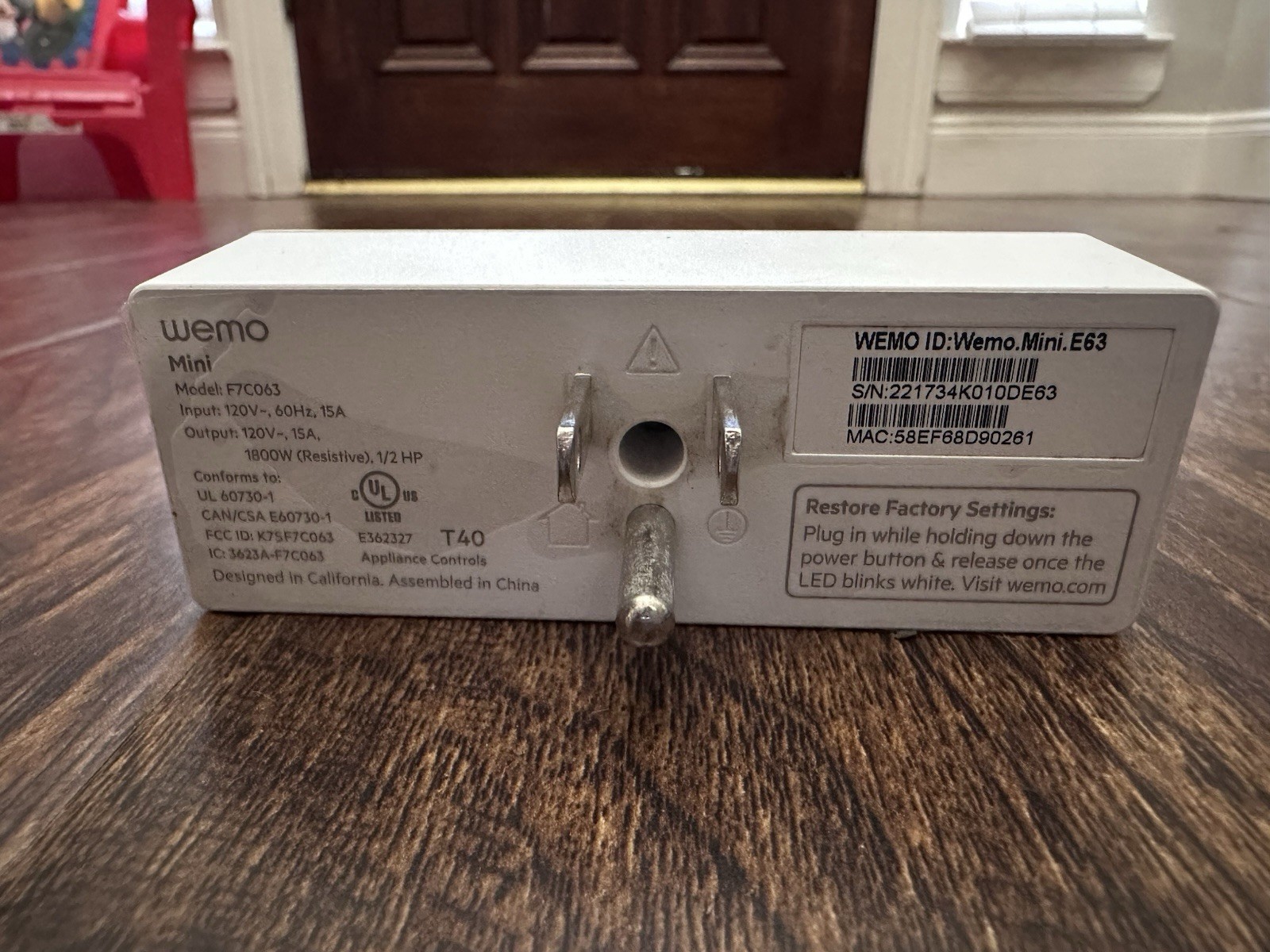 BELKIN/WEMO Mini Smart Outlet Plug Wi-Fi Enabled - White (F7C063)