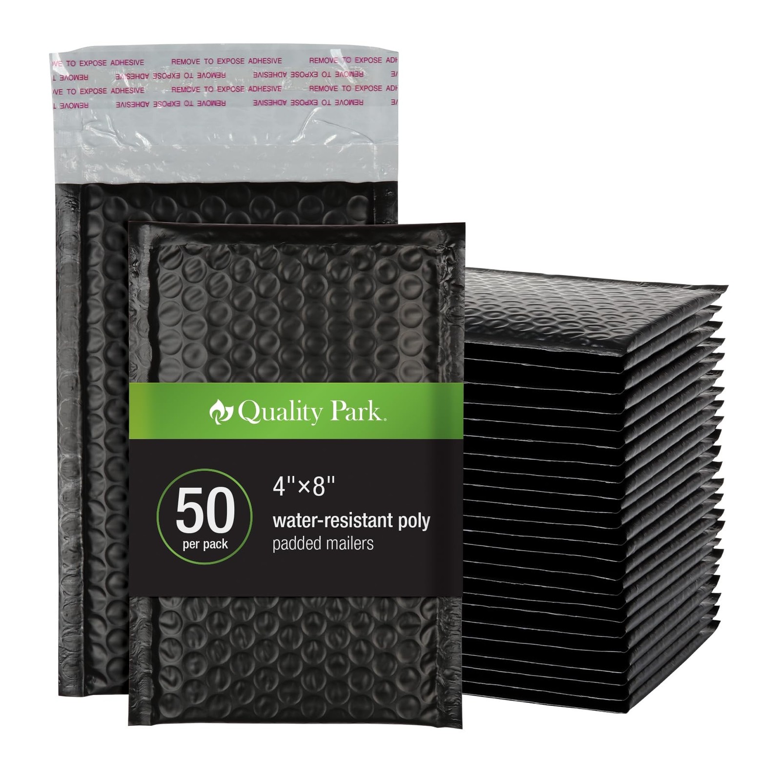 Quality Park Bubble Mailers, 4 x 8 Shipping Envelopes, Self-Seal, Small Black...
