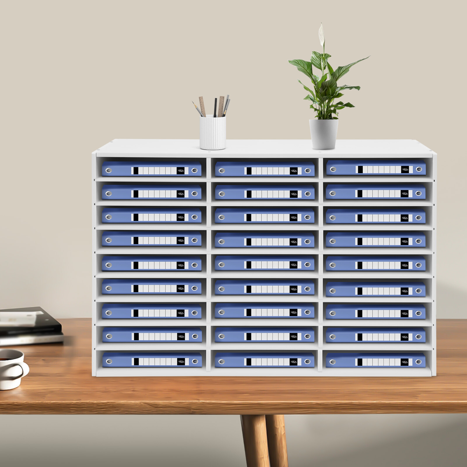 27 Slot PVC Literature Organizer Rack White File Holder Mailbox
