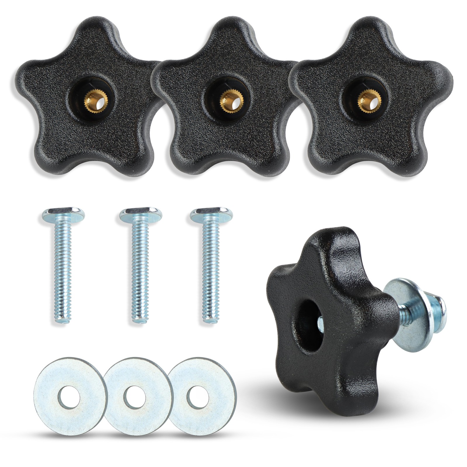 DCT | 5 Star Knobs Kit 1/4”-20 Threaded Knob Bolt with Knob Jig Knobs 4-Pack