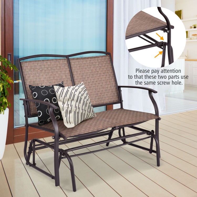 Dual-Person Steel Rocking Loveseat 41.3x28.1x36.6in 396lb Texilene Brown