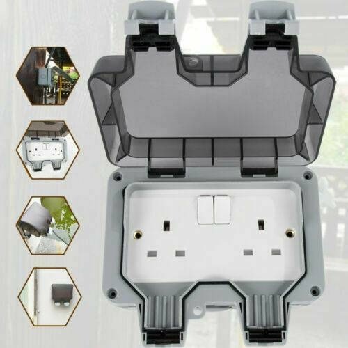 1PCS IP66 Outdoor Waterproof Double Switch Outlet Box Compatible with UK Plugs