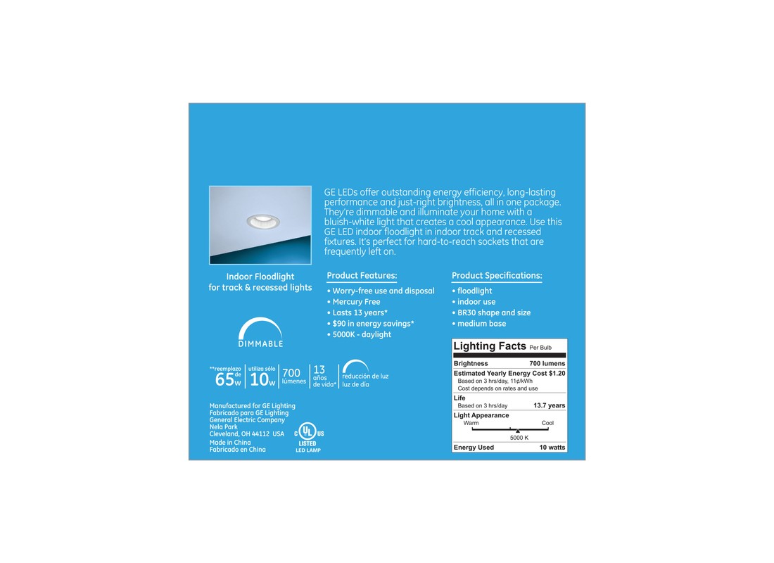 GE 41003 LED Bulb BR30 E26 (Medium) Daylight 65 W Frosted Pair