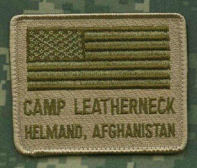 NATO ISAF velkrö PATCH: US FLAG CAMP LEATHERNECK HELMAND AFGHANISTAN