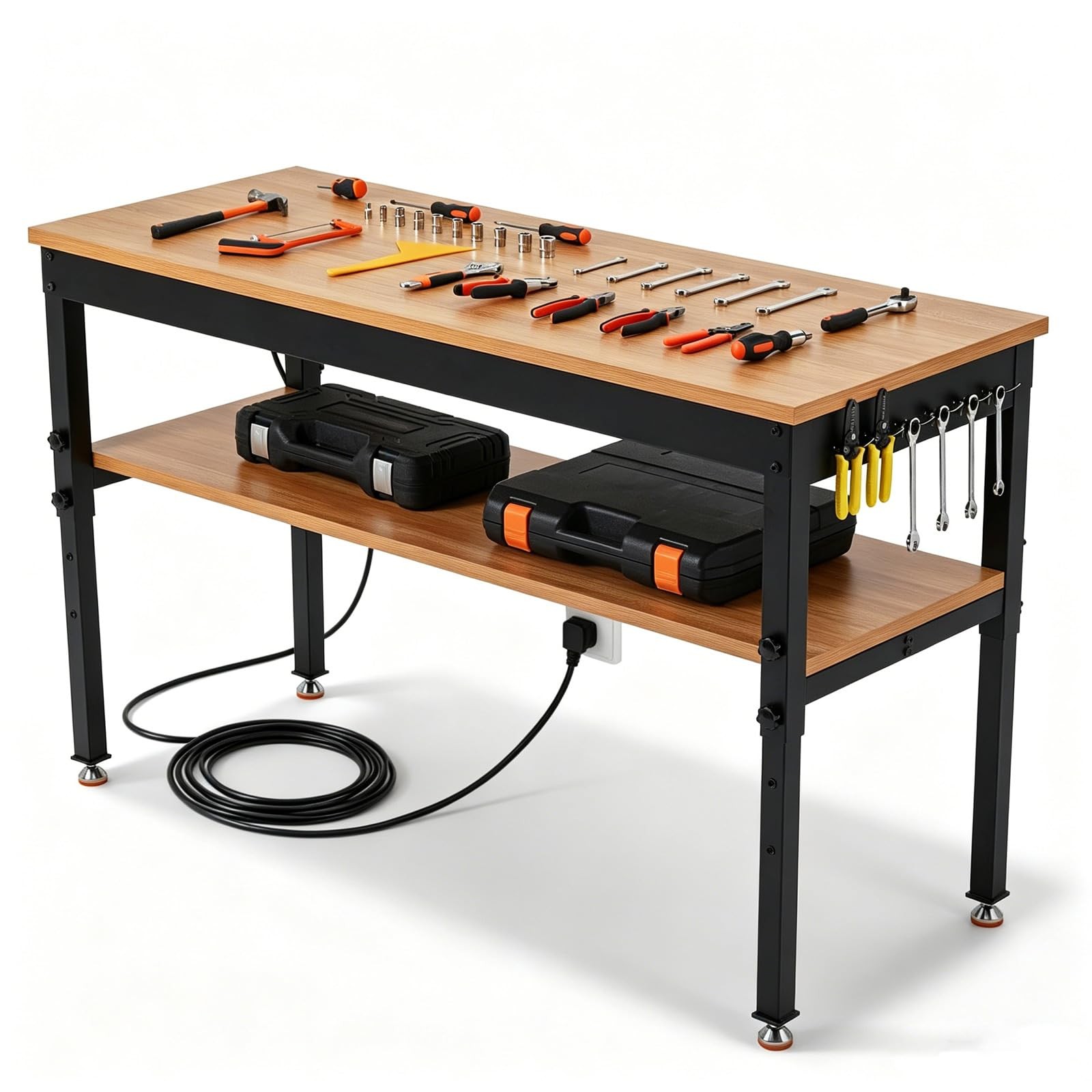 48" Workbench Adjustable Height Work Table 2500LBS w/Power Outlet ,Storage Shelf
