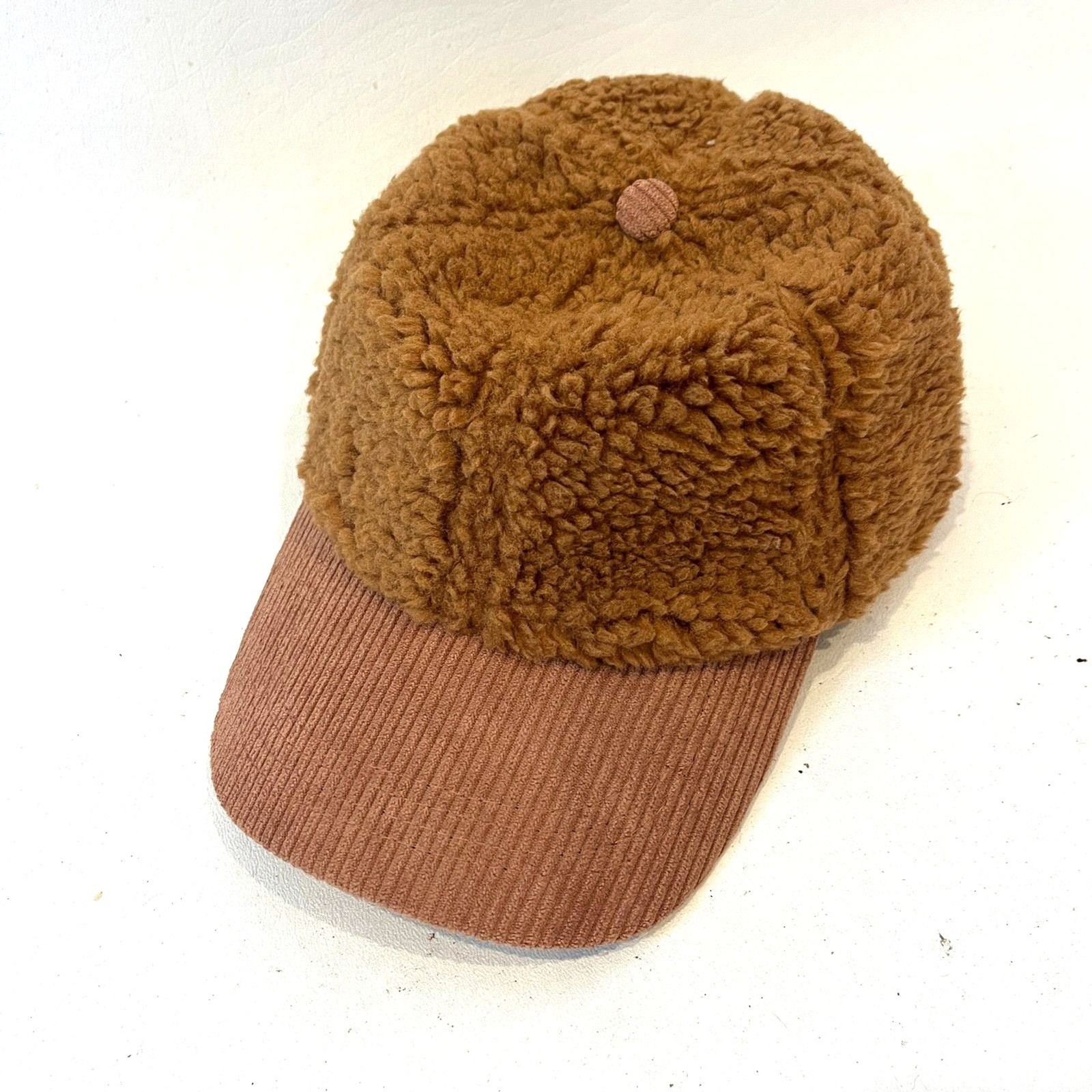 by Anthropologie Teddy Sherpa Baseball Hat Brown NEW Faux Fur Corduroy