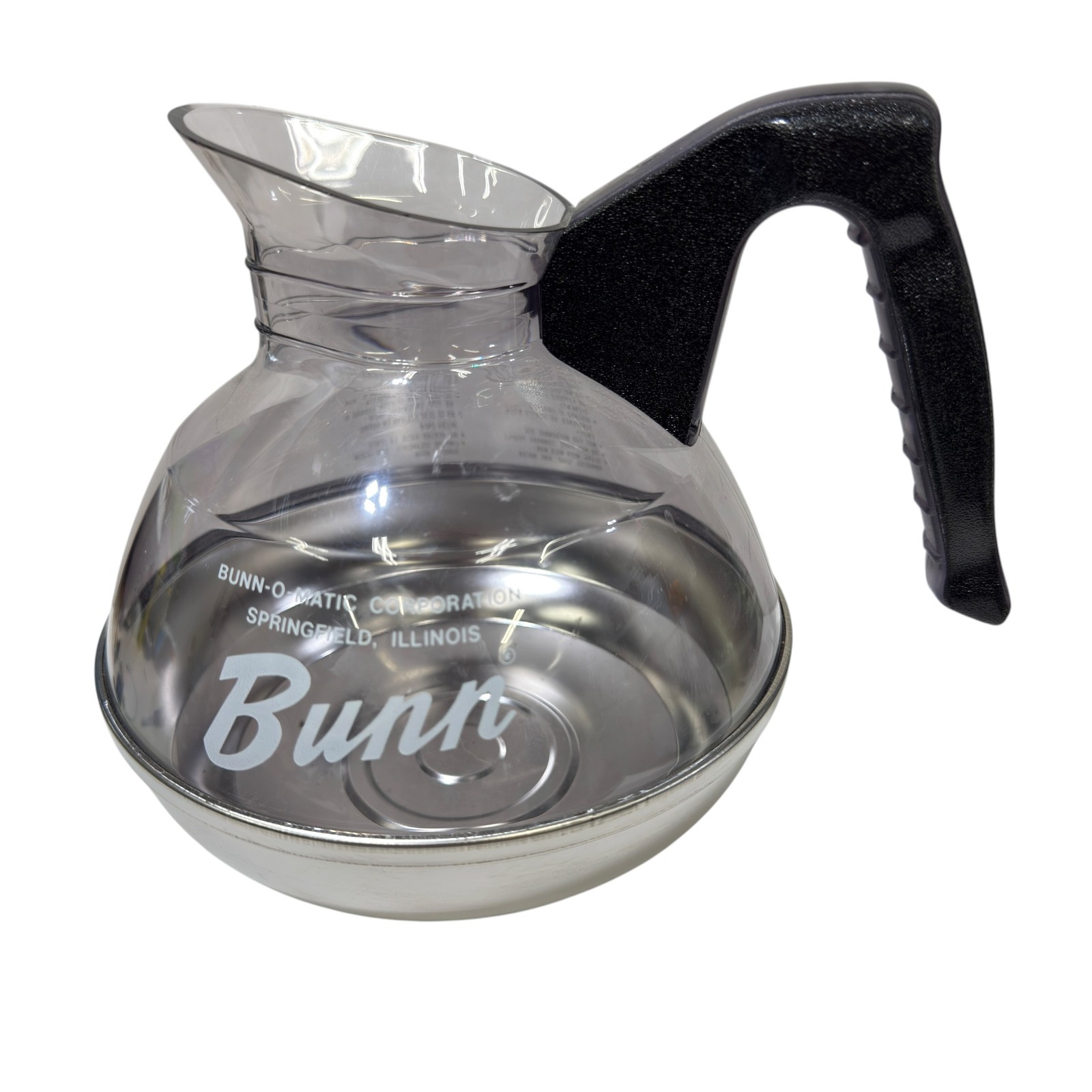 Bunn Coffee Pot Carafe Clear Plastic Stainless Steel Base Black Handle R01990