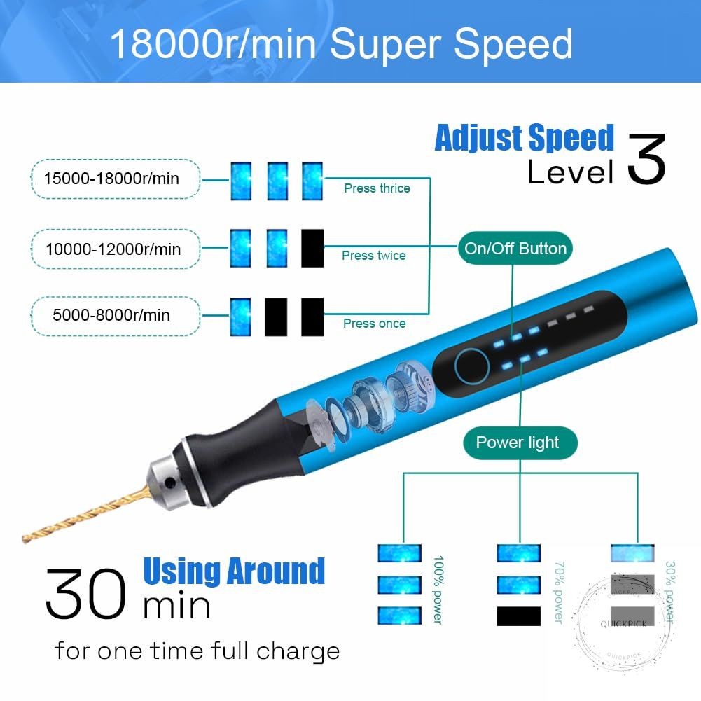 3-Speed Cordless Mini Drill Pen With 10 Small Drill Bits,Rechargeable Electric