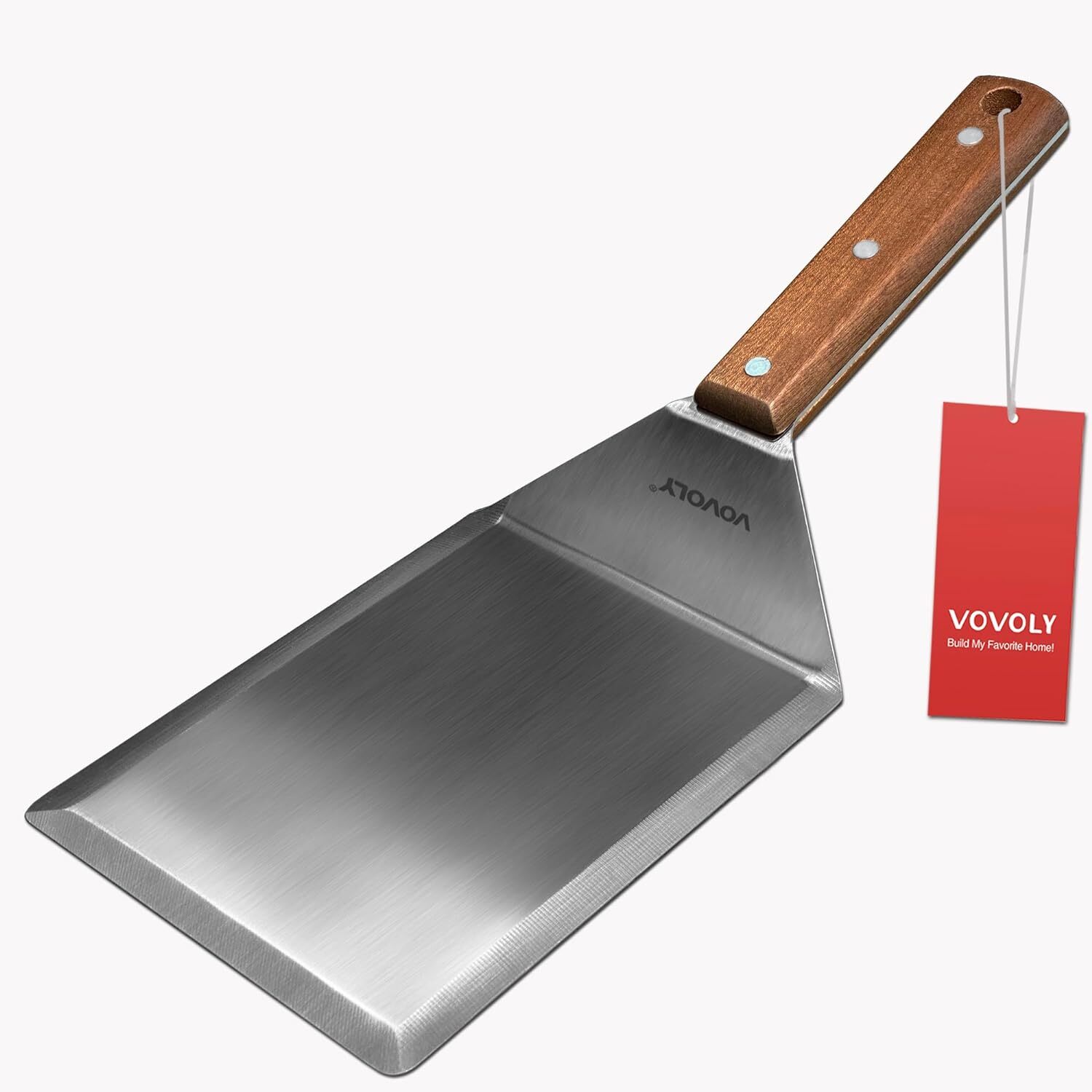 Extra Wide Spatula, Large Metal Spatula with Full Tang Wooden Handle & Bevele...