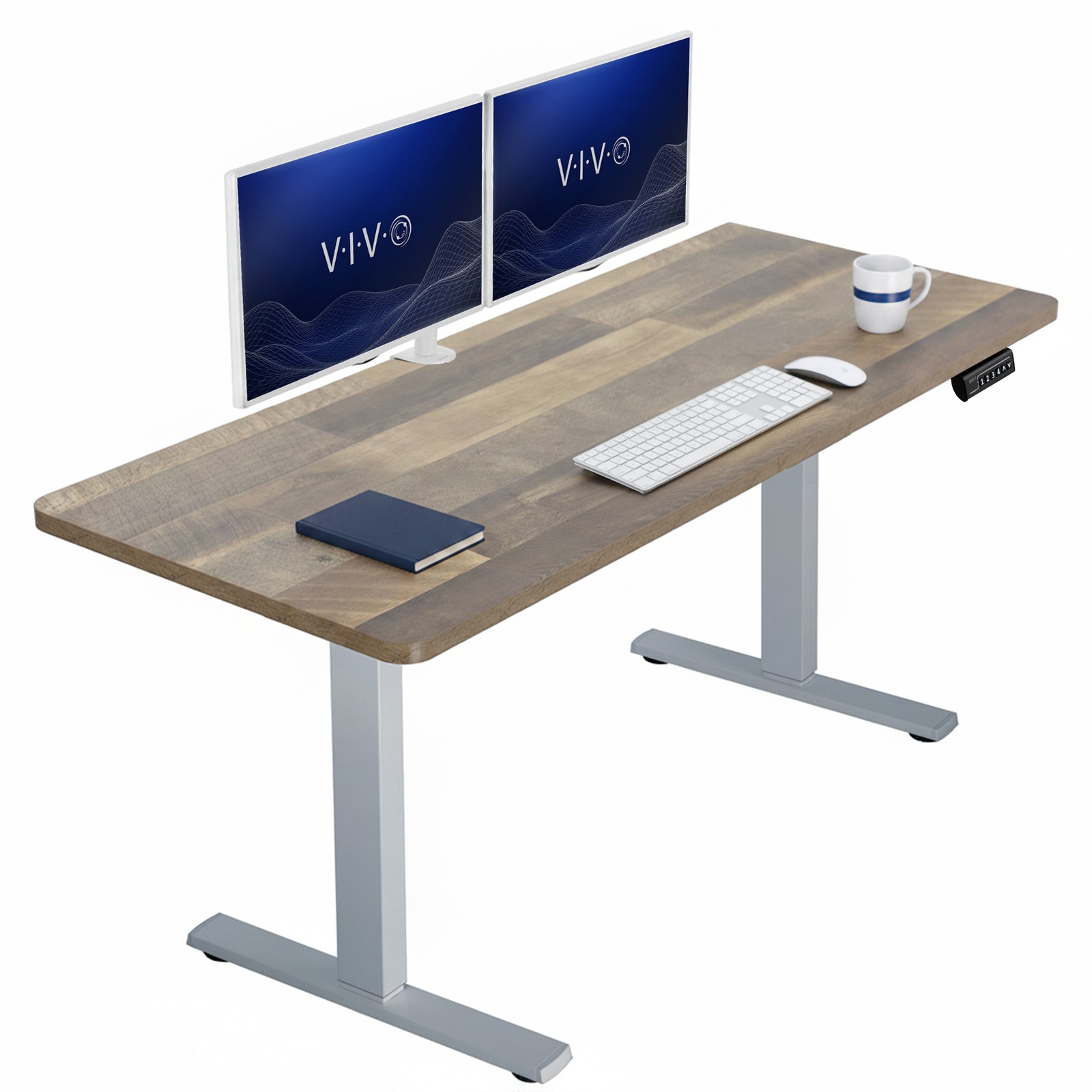 VIVO Electric 60” x 24” Stand Up Desk | Reclaimed Wood Table Top, Gray Frame