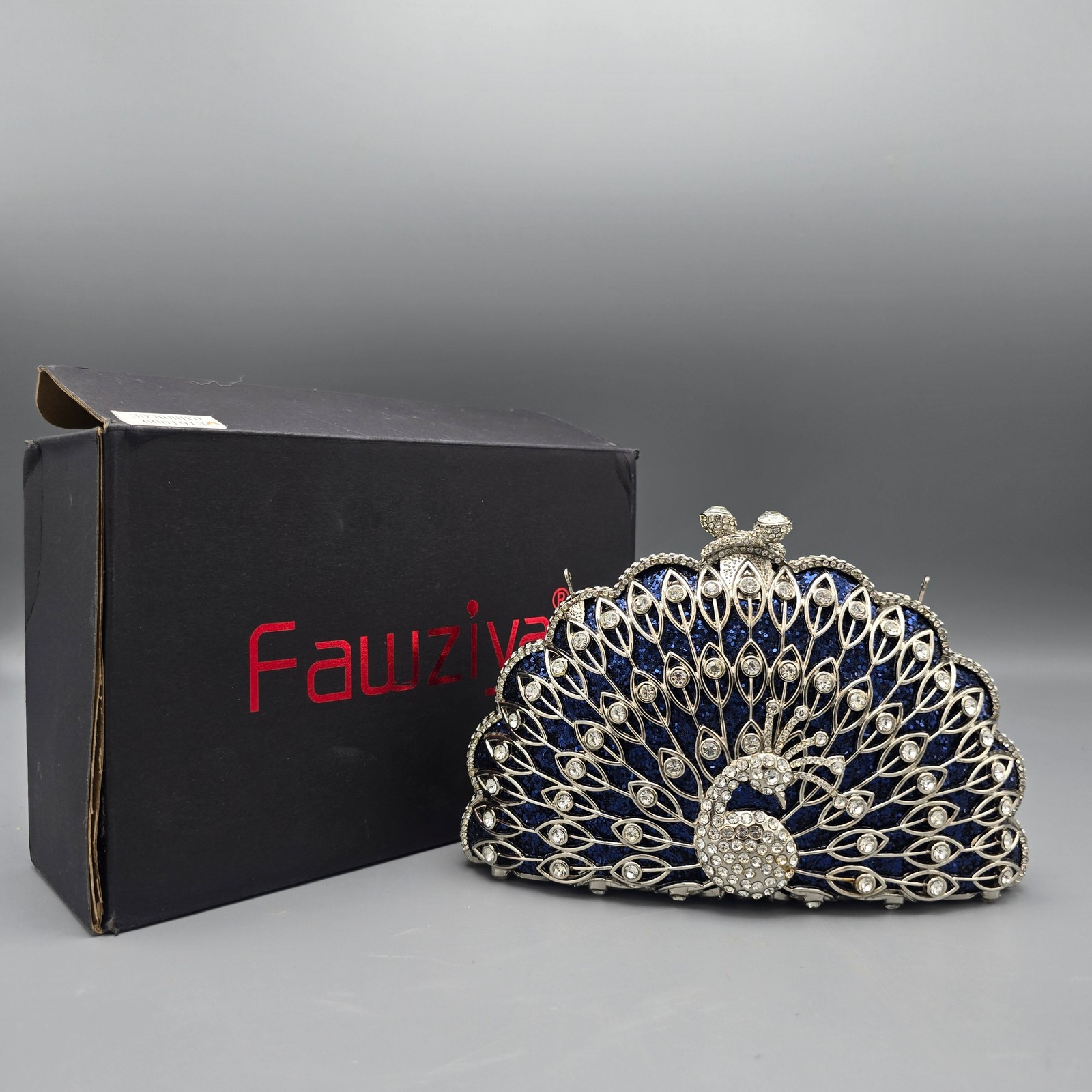 Fawziya Jeweled Metal Peacock Clutch
