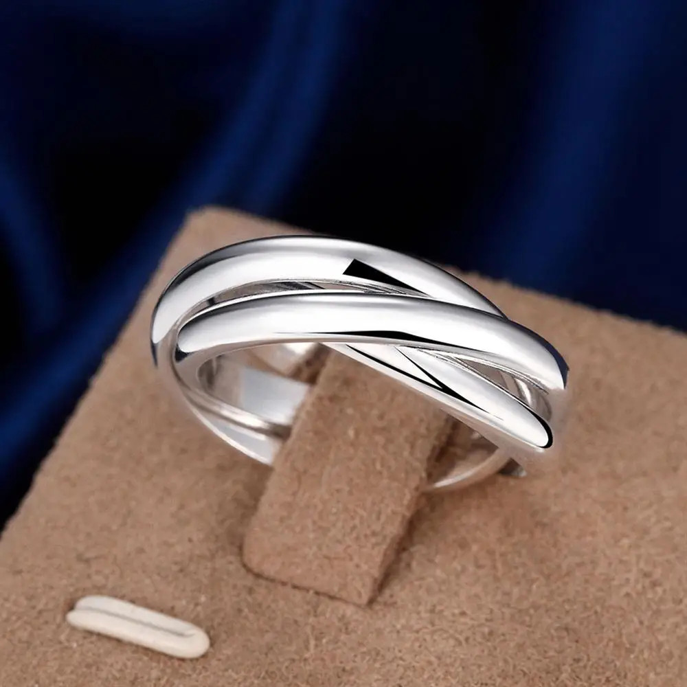 Elegant 925 Sterling Silver 3 Glossy Circles Women Ring Fashion Jewelry