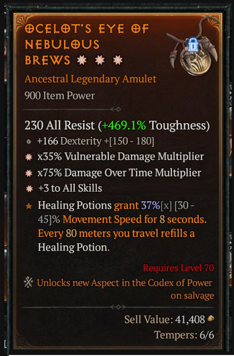 🌟🌟🌟DIABLO 4💍SEASONAL 14🔥LEGEN AMULET🔥3GA-VUL DMG+DOT DMG+ALL SKILL
