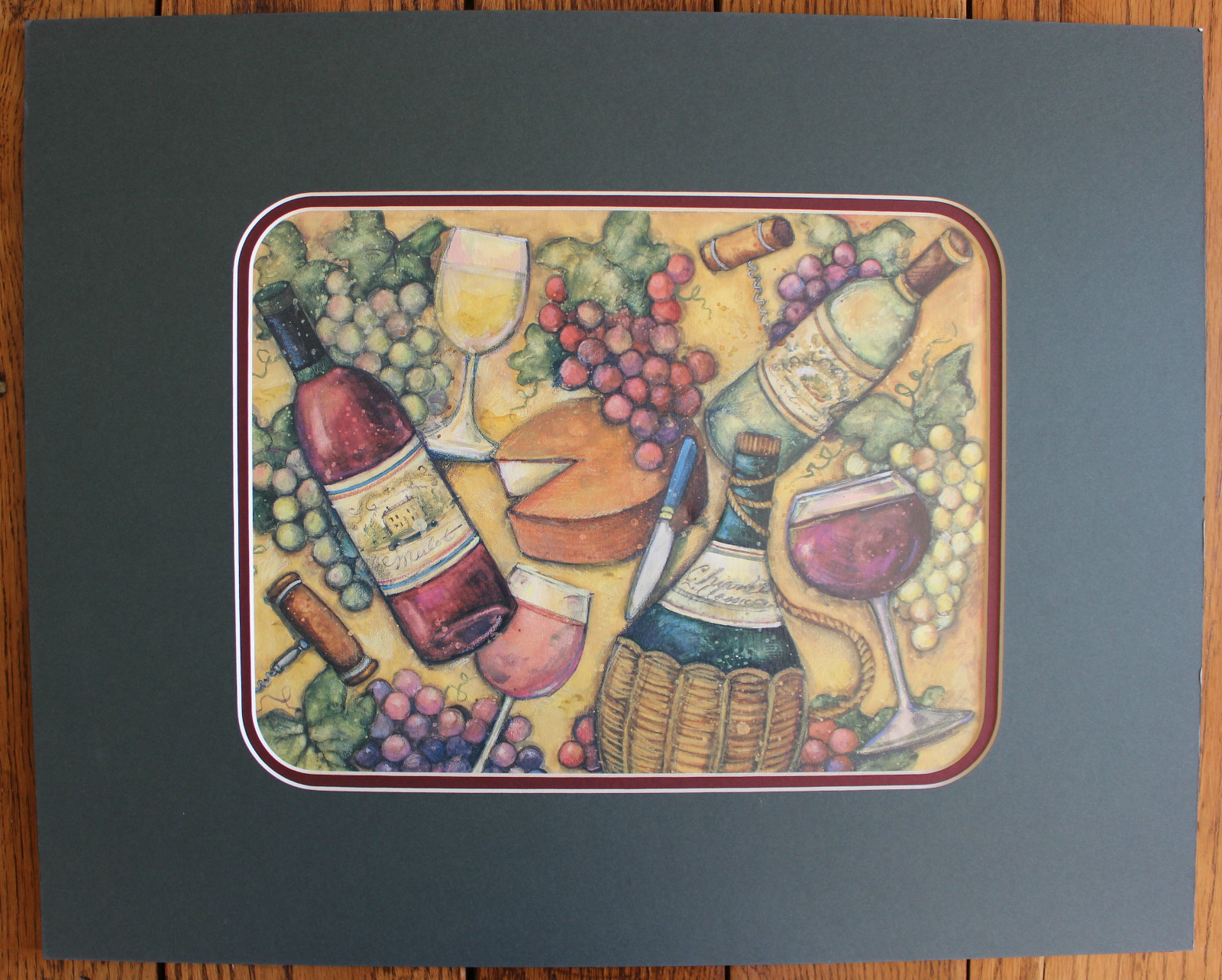 New Wine Coneseur Bottle Glass Grapes Bar Decorator Home Decor Picture Print