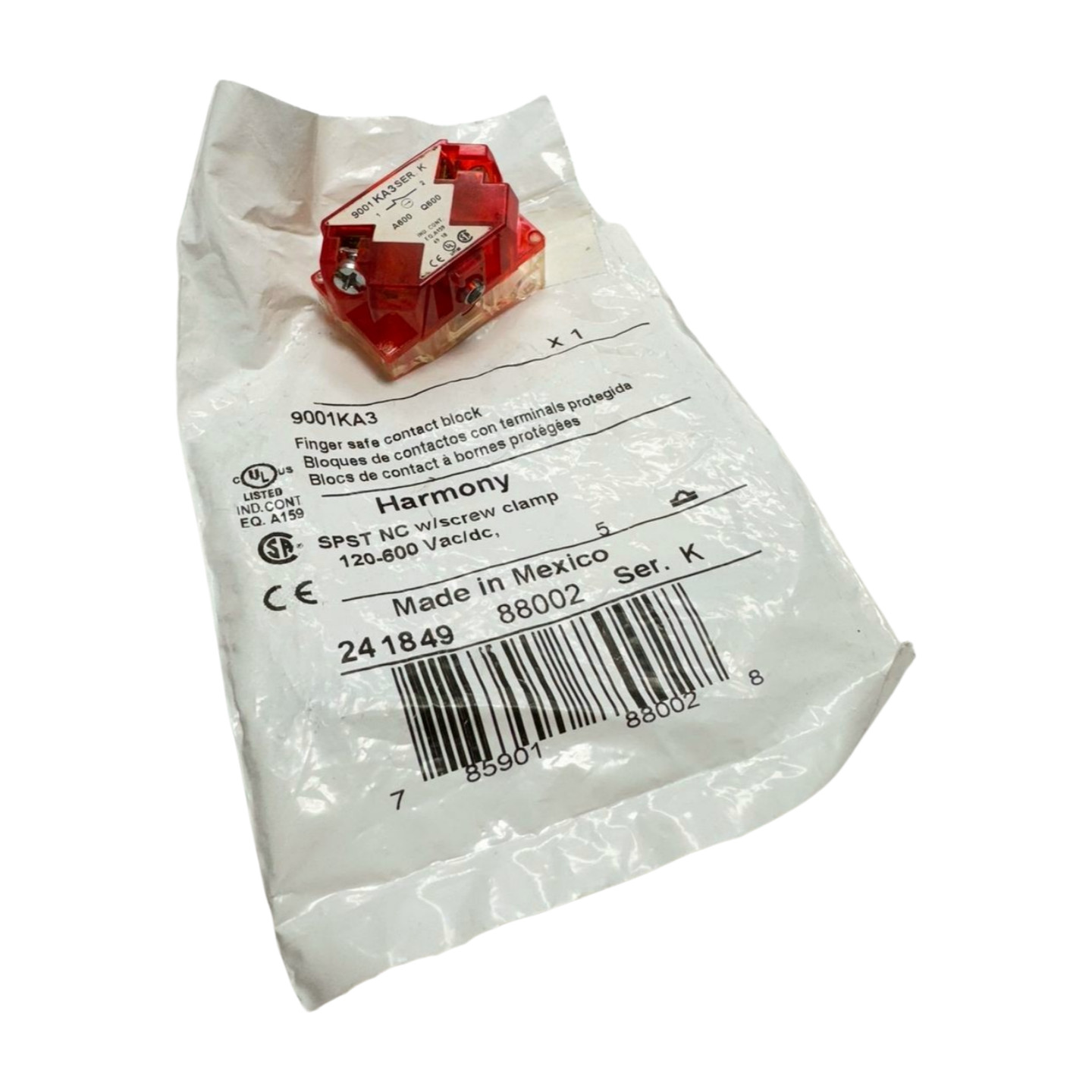 Schneider Electric 9001KA3 Finger Safe Contact Block Ser K, 120-600VAC/DC