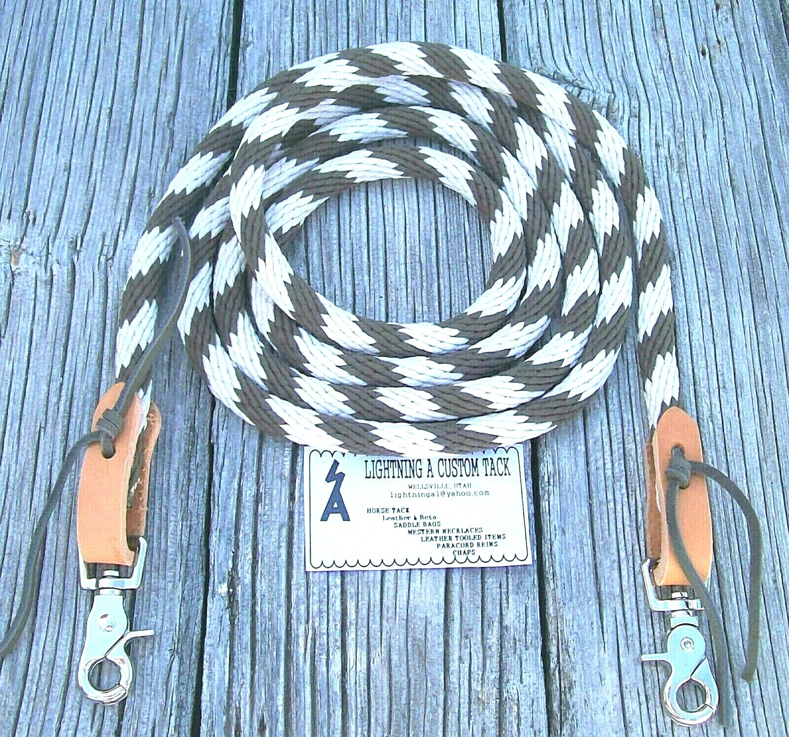 9' Reins Rope Roping Rein Barrel Racing Pony Loop Single Trial brown white