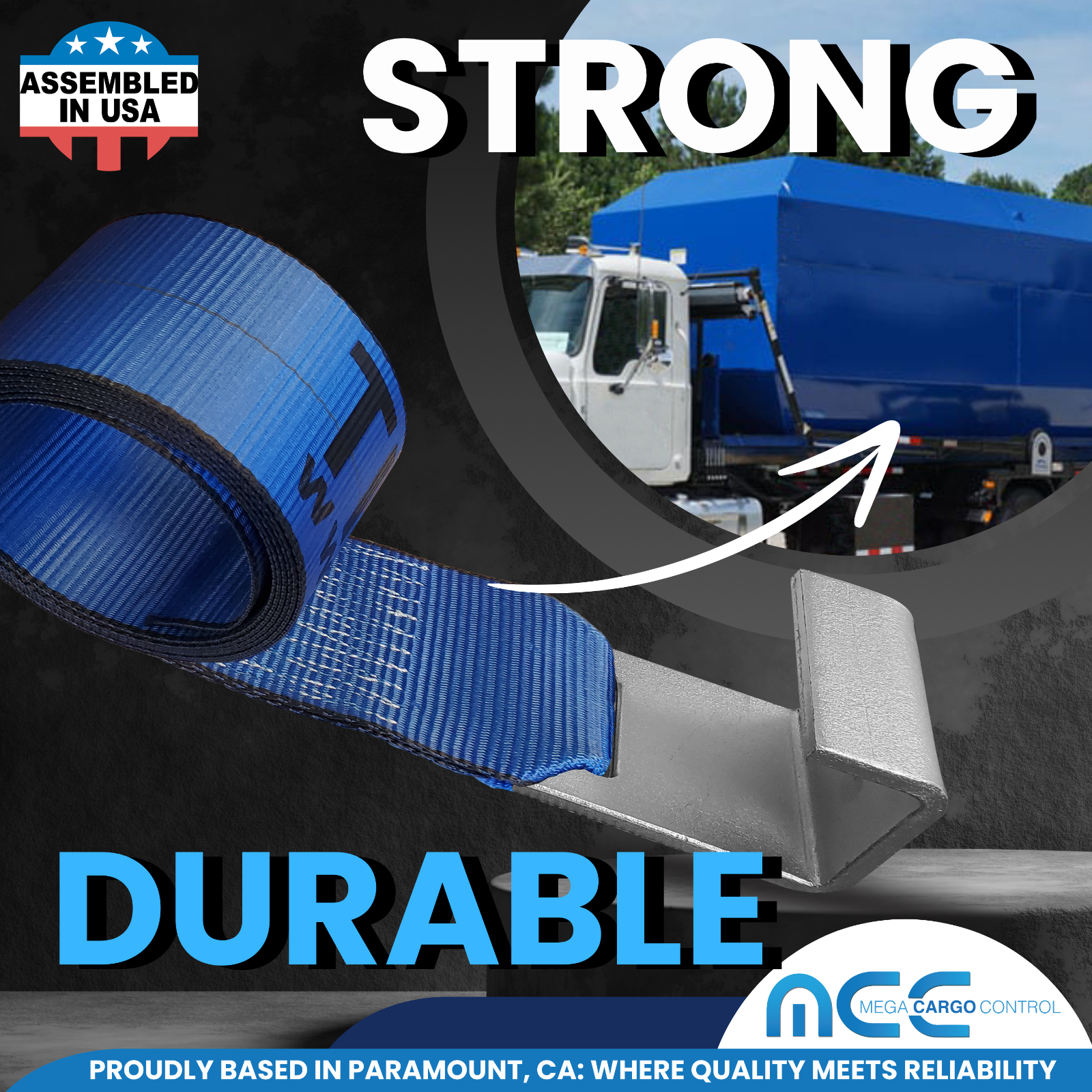 10 Pack USA 4" x 5' Roll Off Container Winch Strap w/ Large Flat Hook for Truck