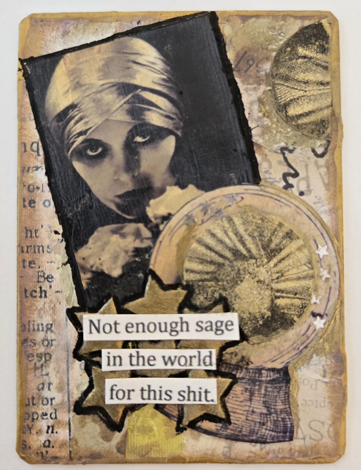 Collage Art Card ACEO ATC Not Enough Sage In The World 3.5"X2.5"