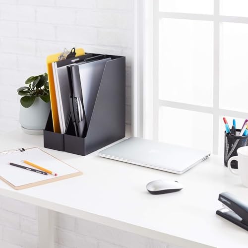 Amazon Basics Plastic Desk Organizer - Vertical Magazine and 2 pack, Black