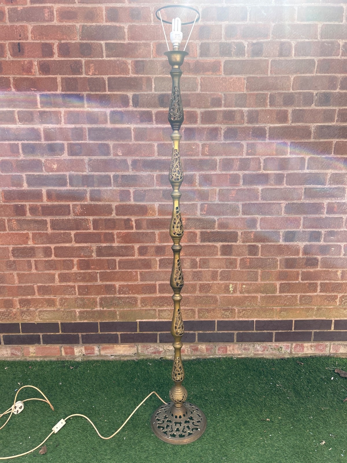 Vintage Pierced Brass Floor Lamp Round Base 162cm Tall