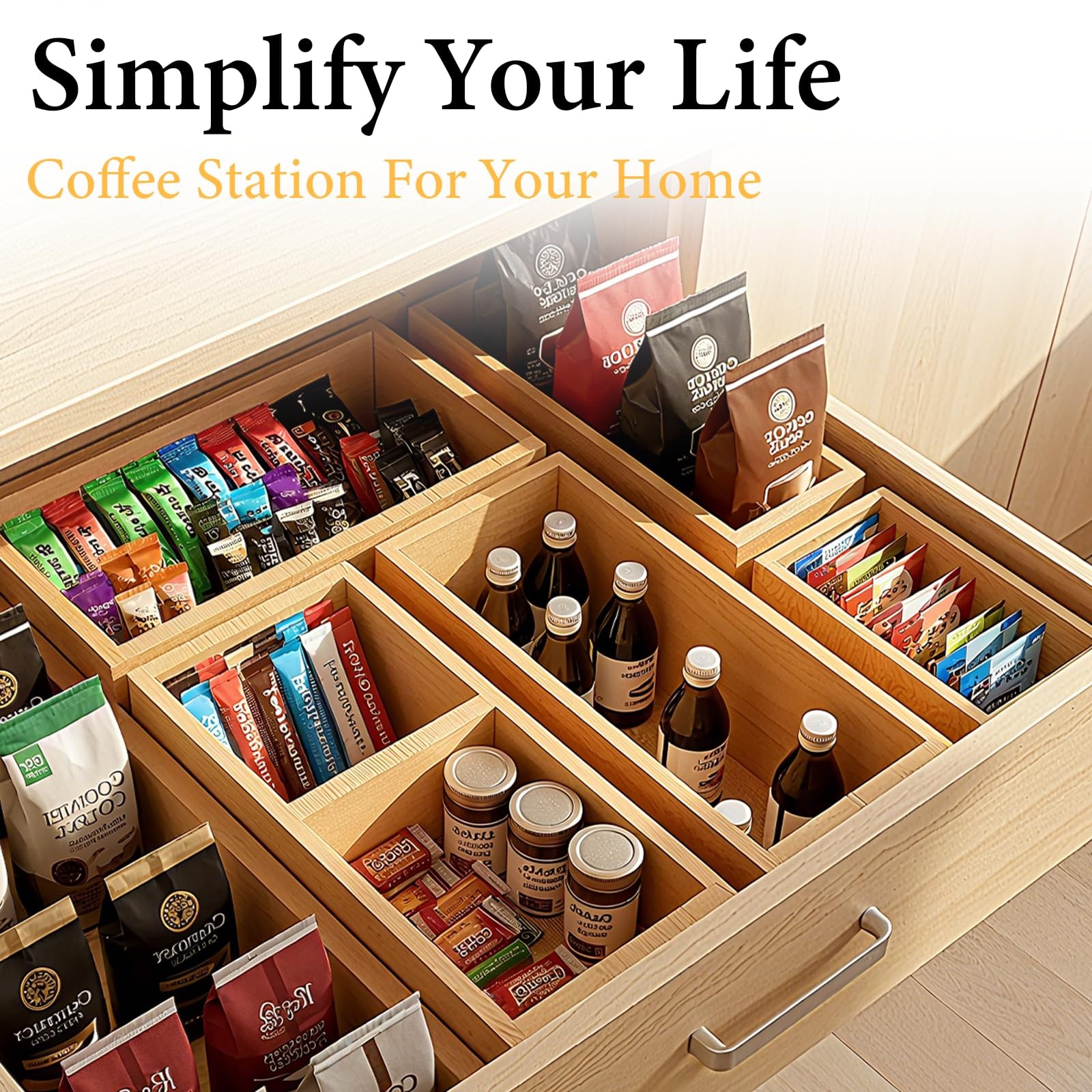 Bamboo Drawer Organizer 5 Pcs for Kitchen Multi-purpose Storage Dividers for ...