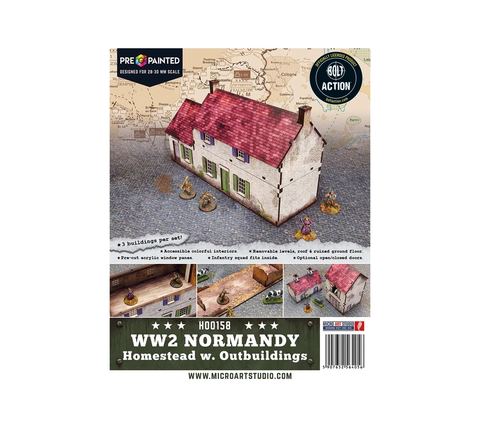Micro Art Studio: Pre Painted WWII Normandy Homestead w/ Outbuildings